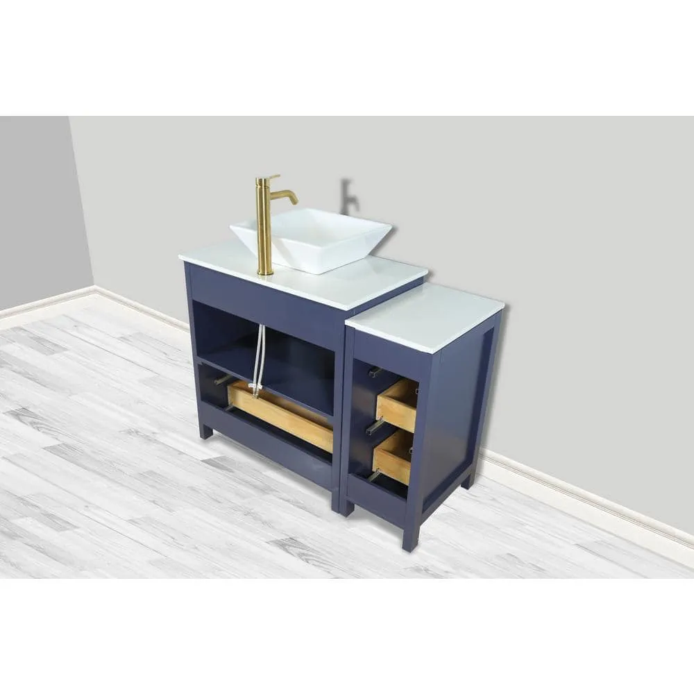 Vanity Art Ravenna 42 in. W Single Basin Bathroom Vanity in Blue with White Engineered Marble Top and Mirror, photo 6 of 6