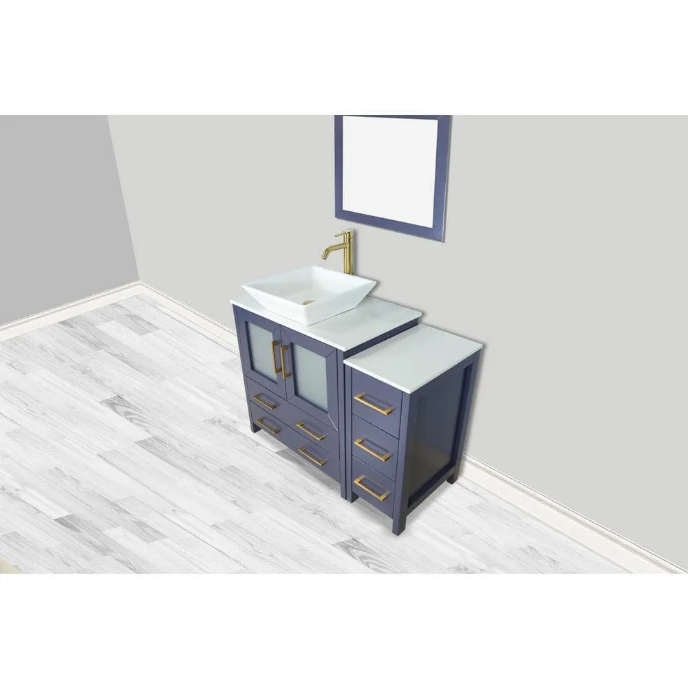 Vanity Art Ravenna 42 in. W Single Basin Bathroom Vanity in Blue with White Engineered Marble Top and Mirror, photo 4 of 6