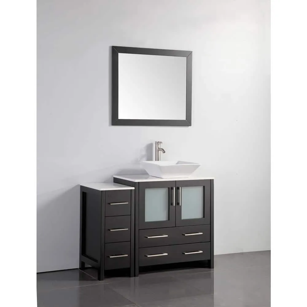 Vanity Art Ravenna 42 in. W Bathroom Vanity in Espresso with Single Basin in White Engineered Marble Top and Mirror, photo 8 of 8