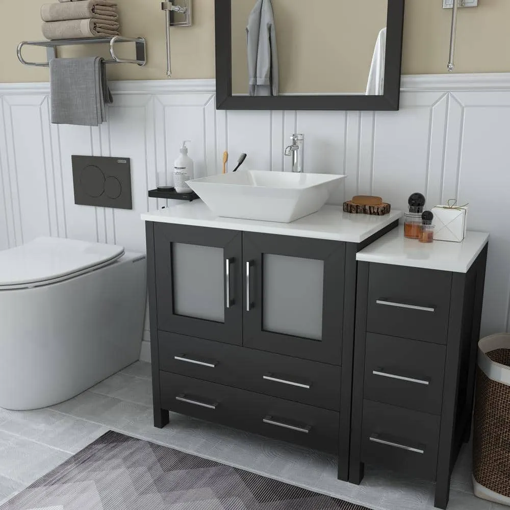Vanity Art Ravenna 42 in. W Bathroom Vanity in Espresso with Single Basin in White Engineered Marble Top and Mirror, photo 2 of 8
