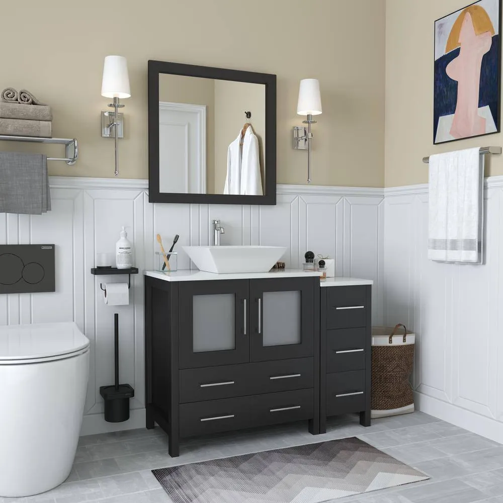 Vanity Art Ravenna 42 in. W Bathroom Vanity in Espresso with Single Basin in White Engineered Marble Top and Mirror, photo 4 of 8