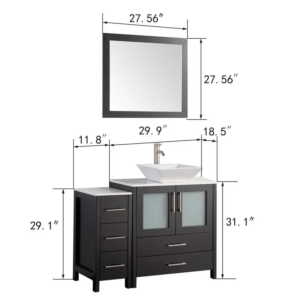 Vanity Art Ravenna 42 in. W Bathroom Vanity in Espresso with Single Basin in White Engineered Marble Top and Mirror, photo 3 of 8