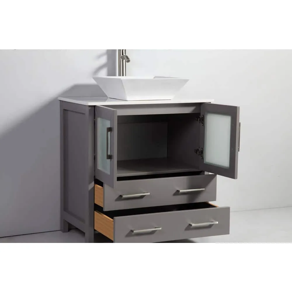 Vanity Art Ravenna 42 in. W Bathroom Vanity in Grey with Single Basin in White Engineered Marble Top and Mirror, photo 6 of 8