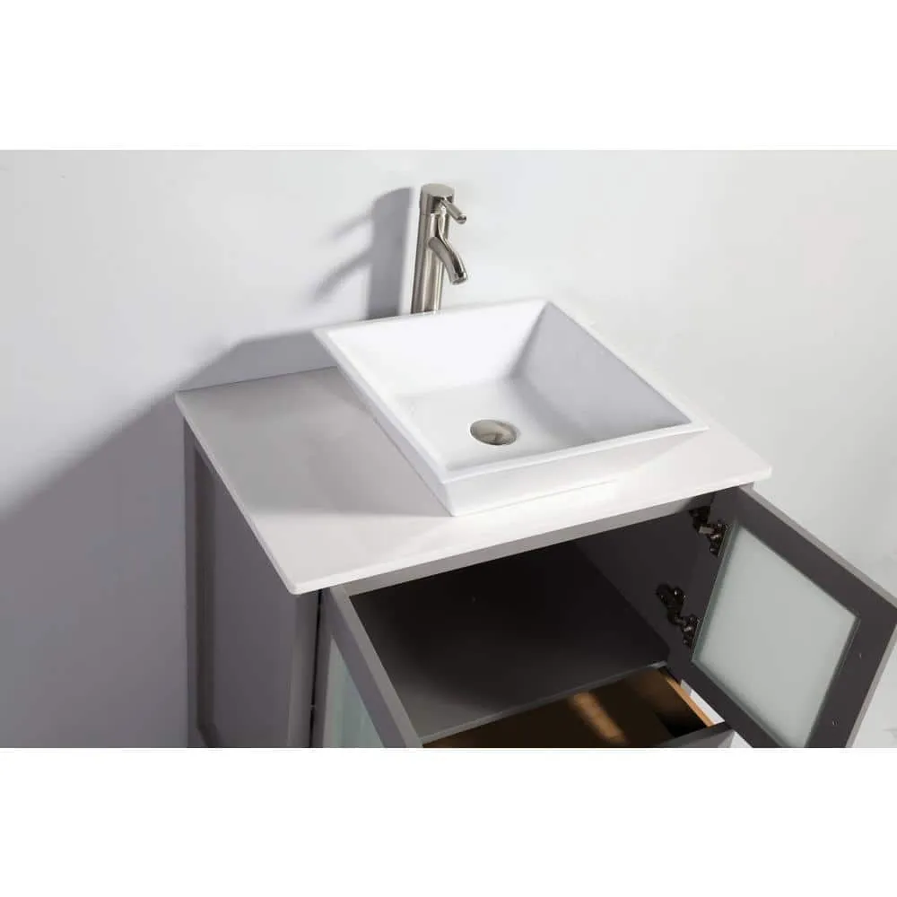 Vanity Art Ravenna 42 in. W Bathroom Vanity in Grey with Single Basin in White Engineered Marble Top and Mirror, photo 5 of 8