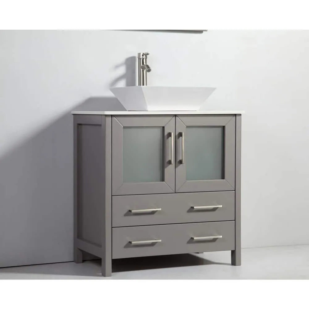 Vanity Art Ravenna 42 in. W Bathroom Vanity in Grey with Single Basin in White Engineered Marble Top and Mirror, photo 3 of 8