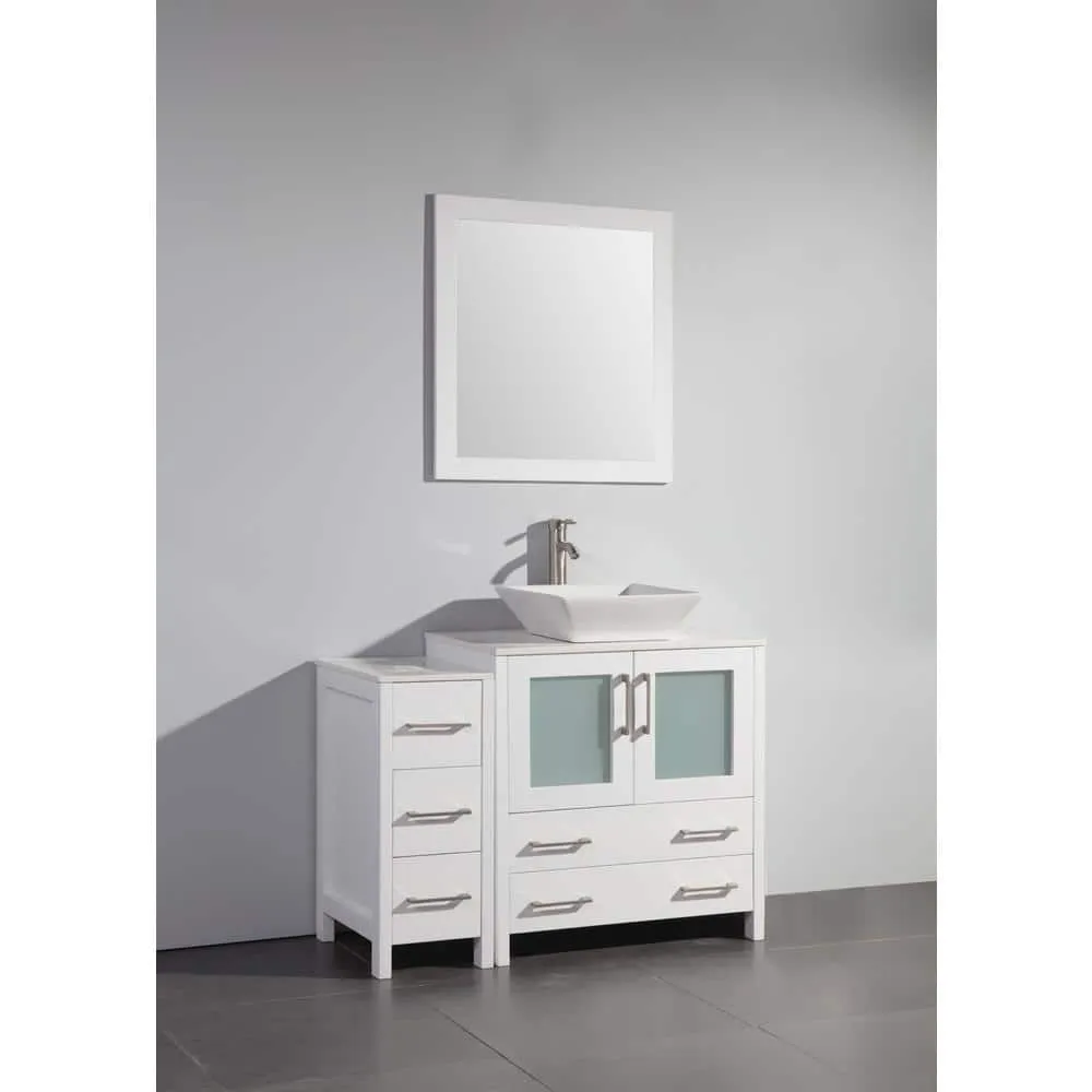 Vanity Art Ravenna 42 in. W Bathroom Vanity in White with Single Basin in White Engineered Marble Top and Mirror, photo 7 of 7