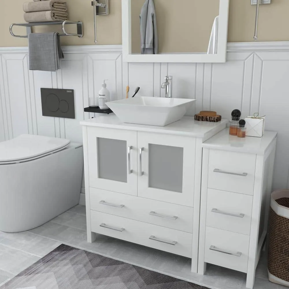 Vanity Art Ravenna 42 in. W Bathroom Vanity in White with Single Basin in White Engineered Marble Top and Mirror, photo 2 of 7