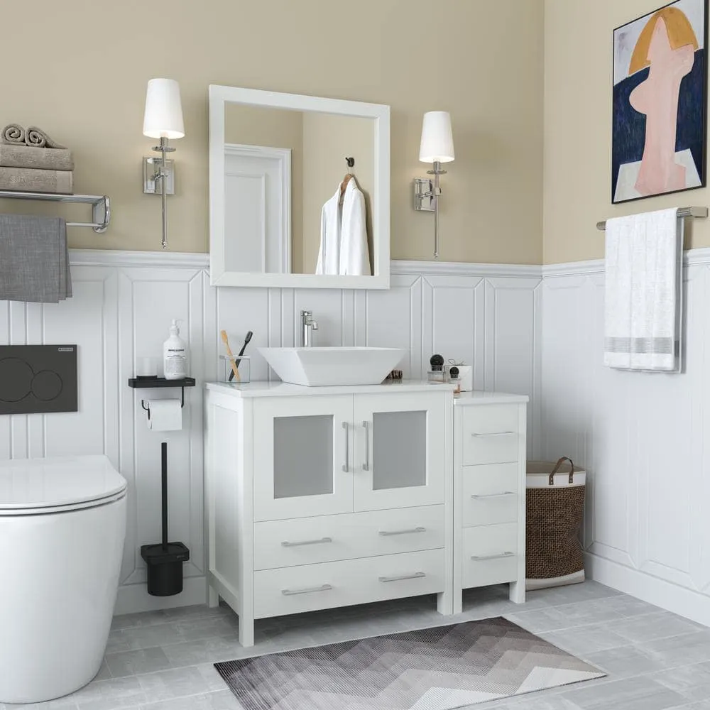 Vanity Art Ravenna 42 in. W Bathroom Vanity in White with Single Basin in White Engineered Marble Top and Mirror, photo 3 of 7