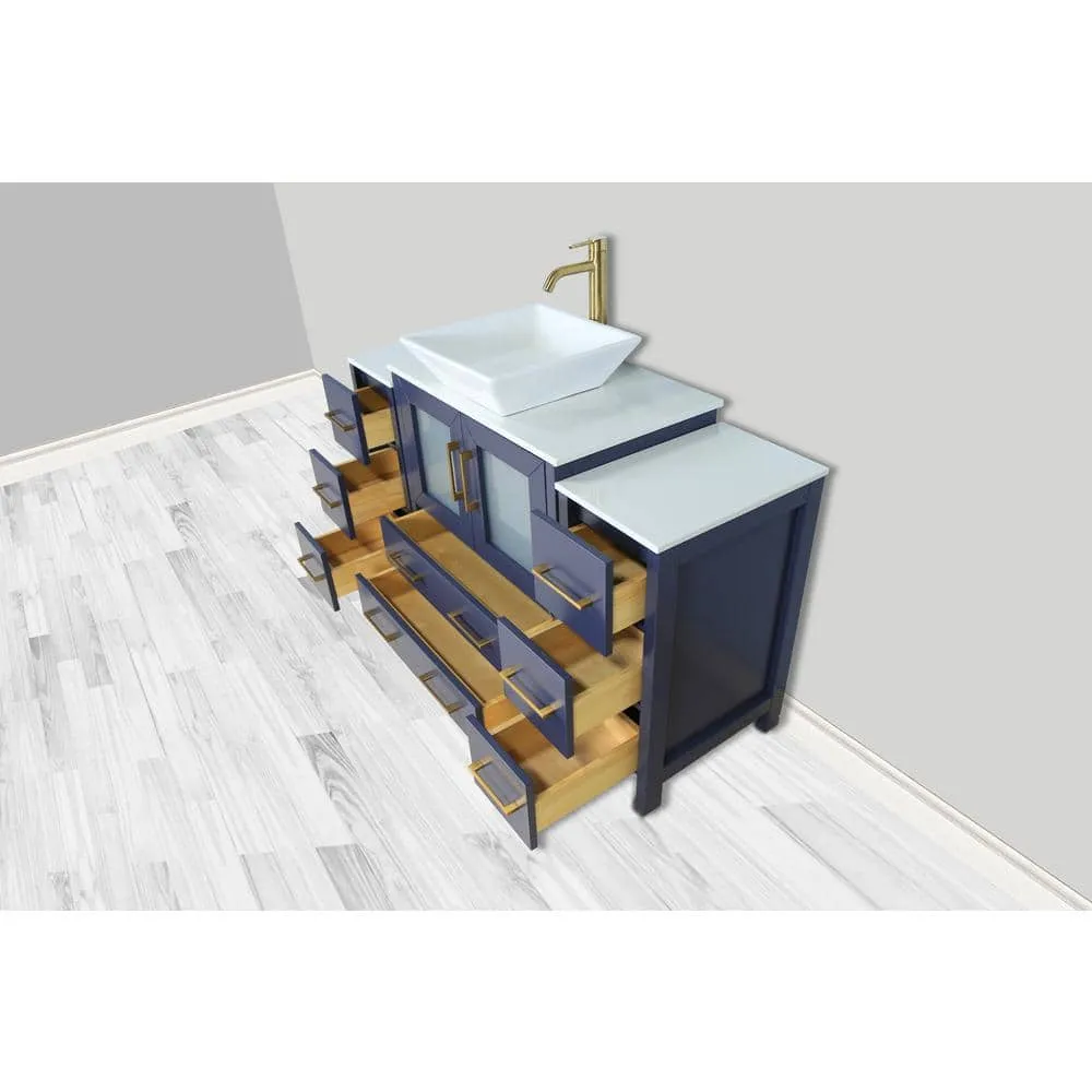 Vanity Art Ravenna 54 in. W Single Basin Bathroom Vanity in Blue with White Engineered Marble Top and Mirror, photo 5 of 7
