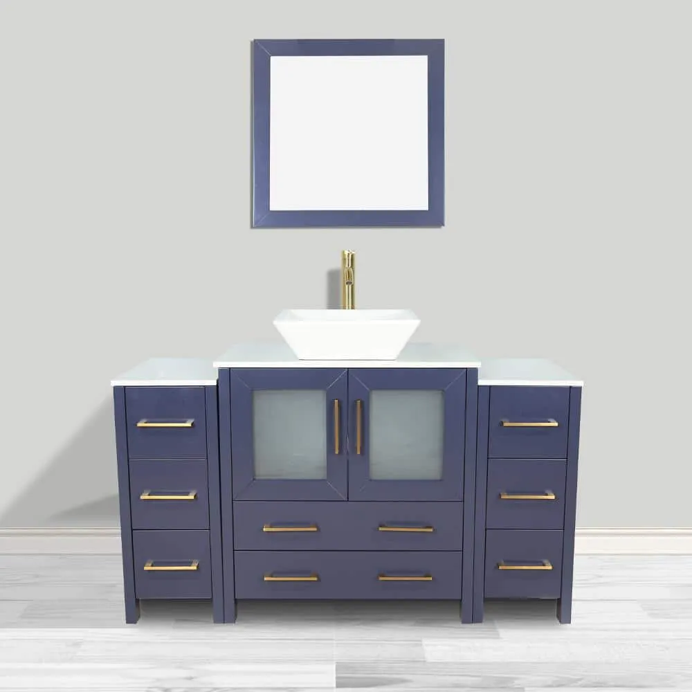 Vanity Art Ravenna 54 in. W Single Basin Bathroom Vanity in Blue with White Engineered Marble Top and Mirror, photo 7 of 7