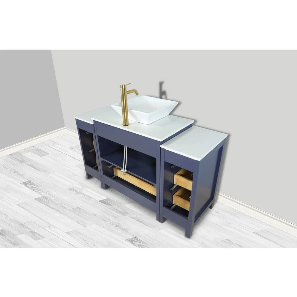 Vanity Art Ravenna 54 in. W Single Basin Bathroom Vanity in Blue with White Engineered Marble Top and Mirror, photo 6 of 7