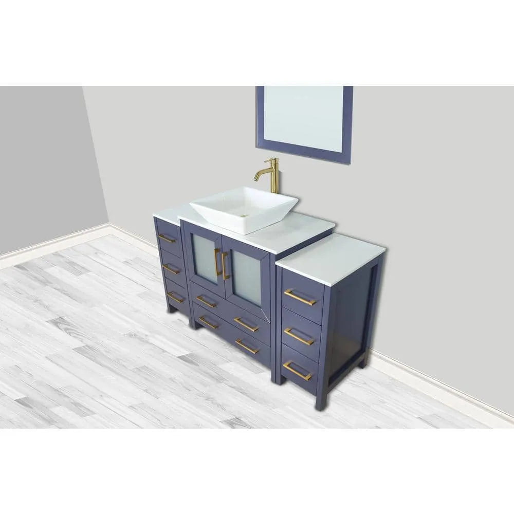 Vanity Art Ravenna 54 in. W Single Basin Bathroom Vanity in Blue with White Engineered Marble Top and Mirror, photo 4 of 7