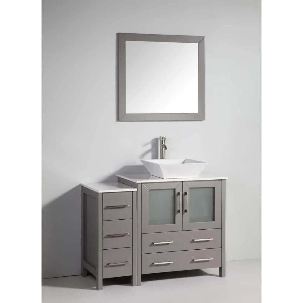 Vanity Art Ravenna 54 in. W Bathroom Vanity in Grey with Single Basin in White Engineered Marble Top and Mirror, photo 8 of 8
