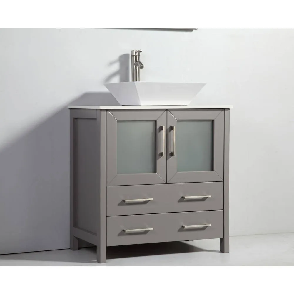 Vanity Art Ravenna 54 in. W Bathroom Vanity in Grey with Single Basin in White Engineered Marble Top and Mirror, photo 3 of 8
