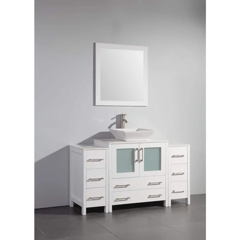 Vanity Art Ravenna 54 in. W Bathroom Vanity in White with Single Basin in White Engineered Marble Top and Mirror, photo 7 of 7
