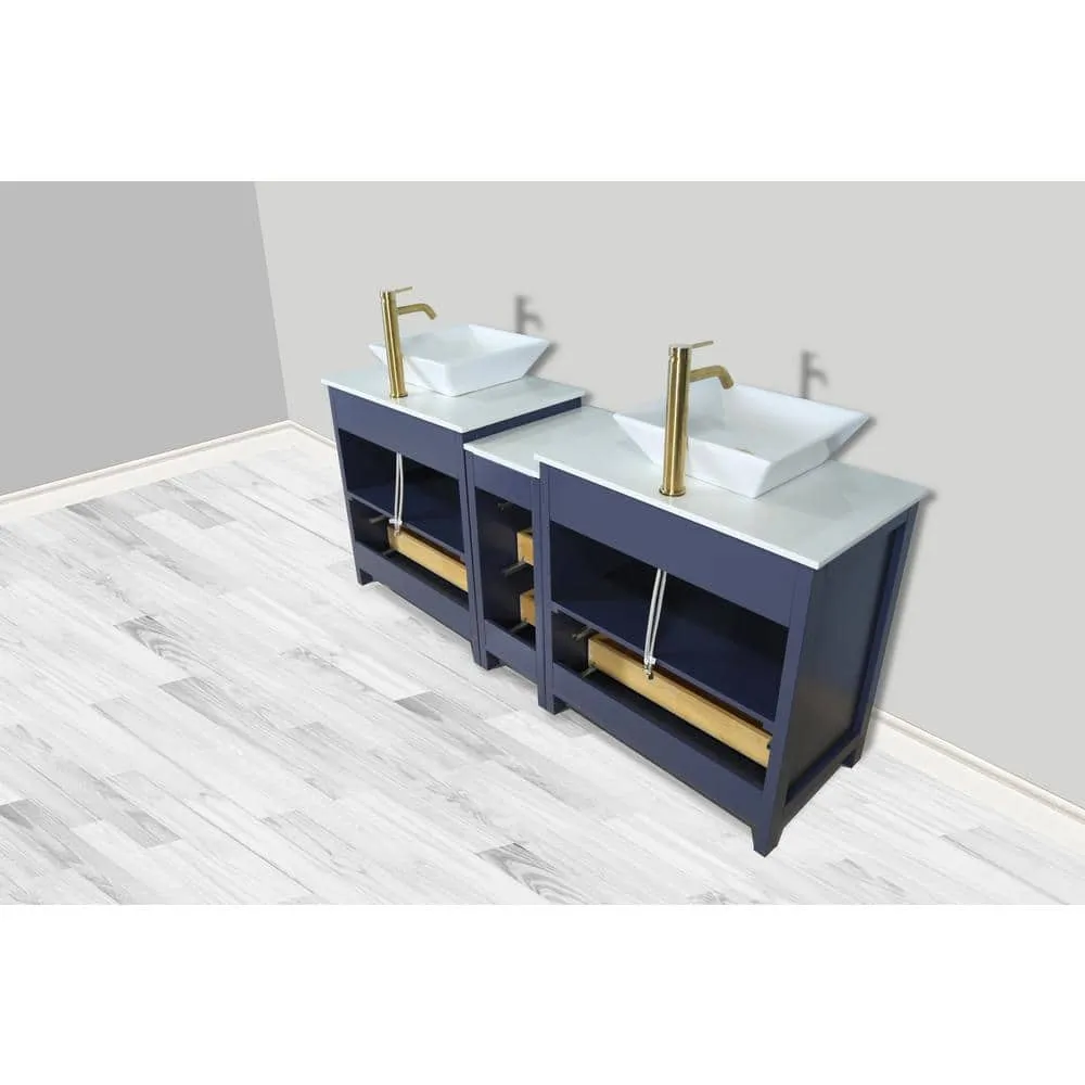 Vanity Art Ravenna 72 in. W Double Basin Bathroom Vanity in Blue with White Engineered Marble Top and Mirrors, photo 6 of 7