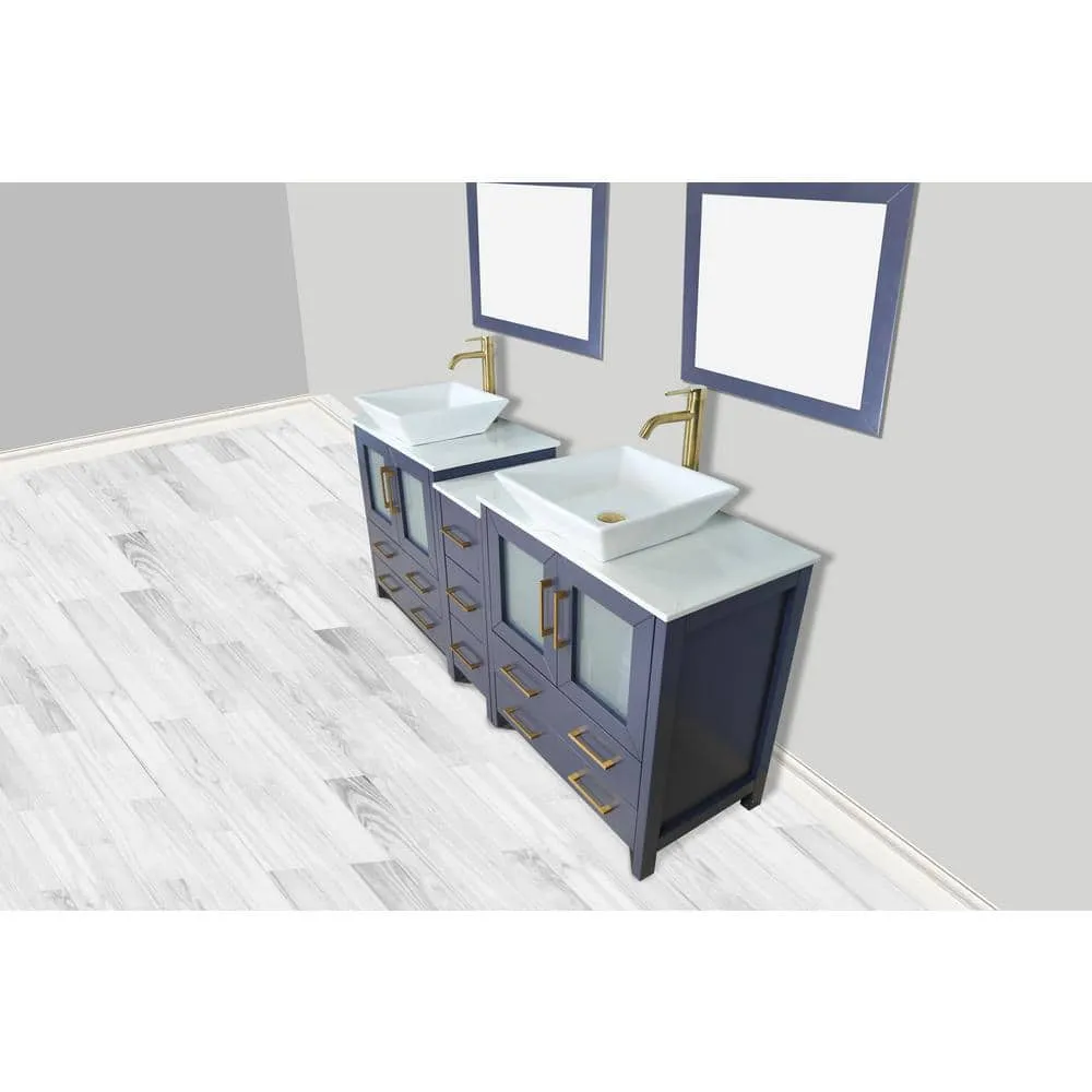Vanity Art Ravenna 72 in. W Double Basin Bathroom Vanity in Blue with White Engineered Marble Top and Mirrors, photo 4 of 7