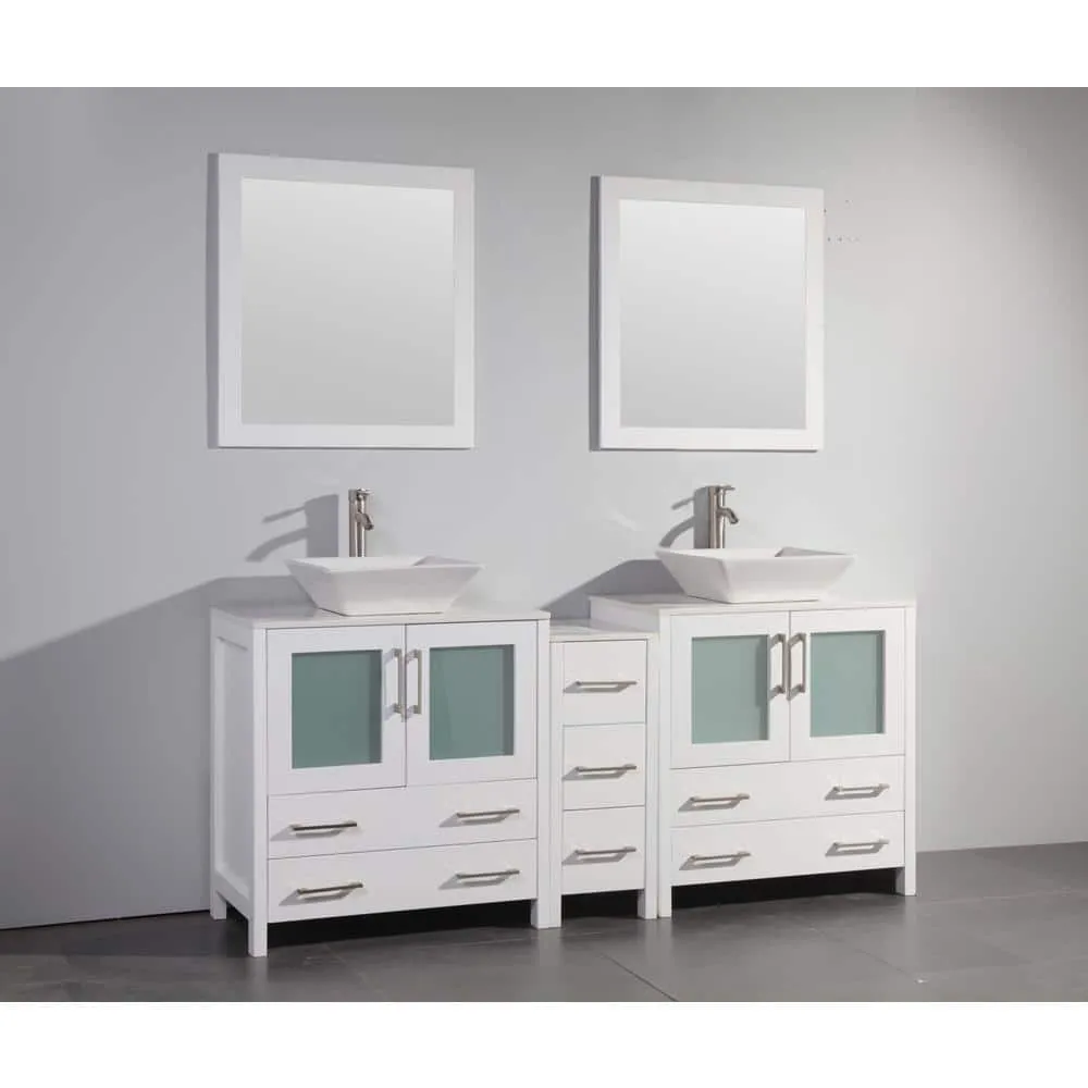 Vanity Art Ravenna 72 in. W Bathroom Vanity in White with Double Basin in White Engineered Marble Top and Mirrors, photo 7 of 7