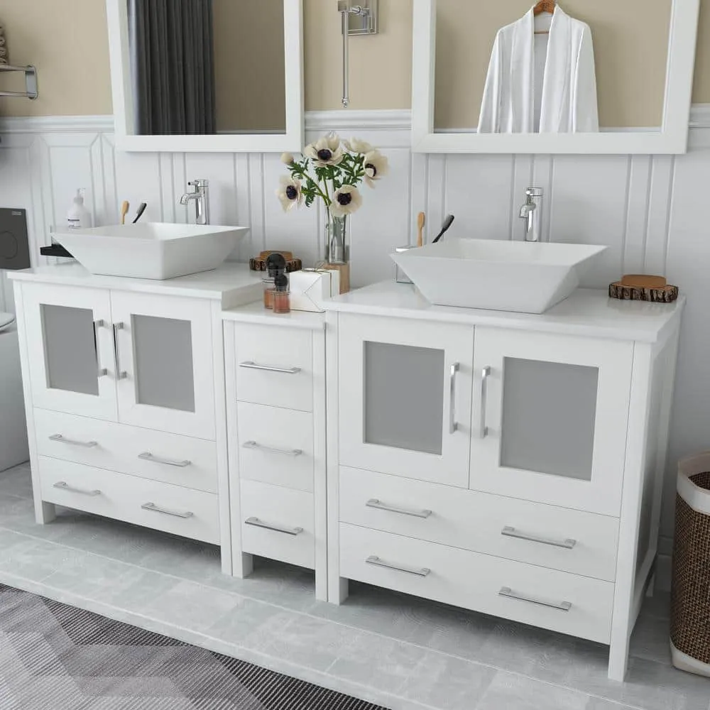 Vanity Art Ravenna 72 in. W Bathroom Vanity in White with Double Basin in White Engineered Marble Top and Mirrors, photo 2 of 7