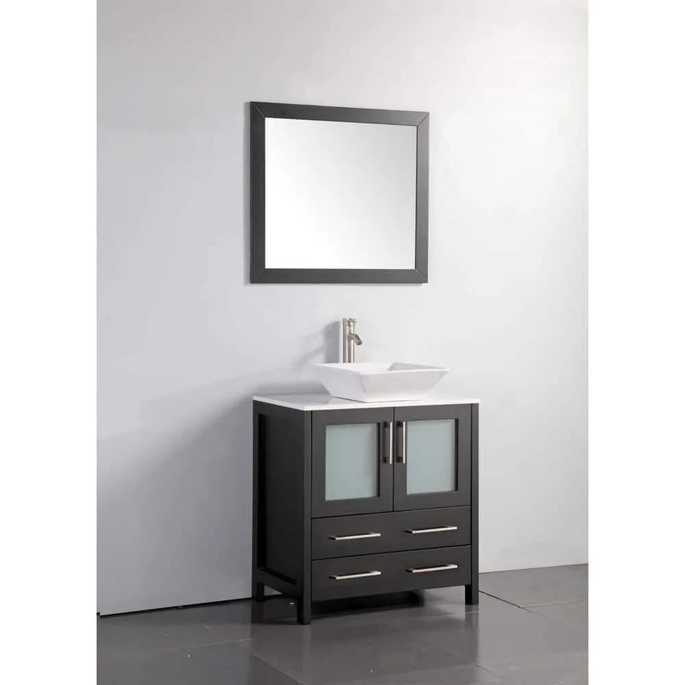 Vanity Art Ravenna 30 in. W Bathroom Vanity in Espresso with Single Basin in White Engineered Marble Top and Mirror, photo 5 of 5