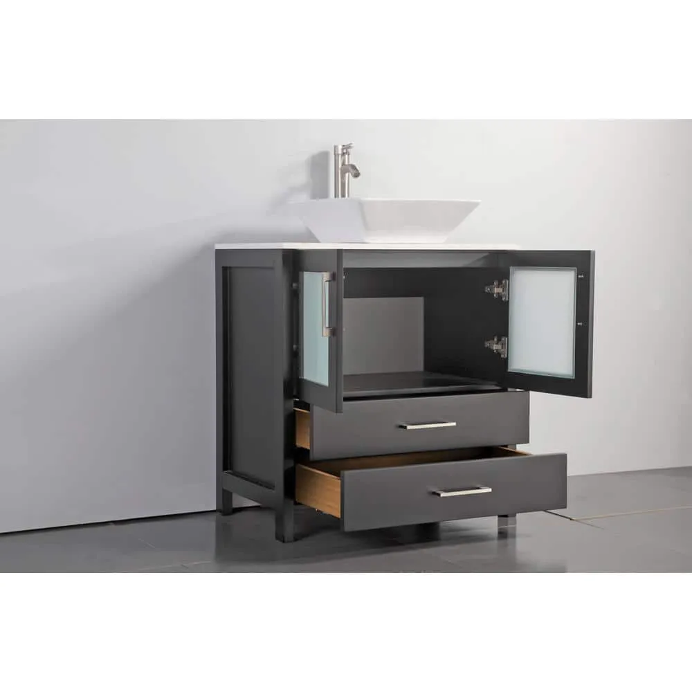 Vanity Art Ravenna 30 in. W Bathroom Vanity in Espresso with Single Basin in White Engineered Marble Top and Mirror, photo 4 of 5