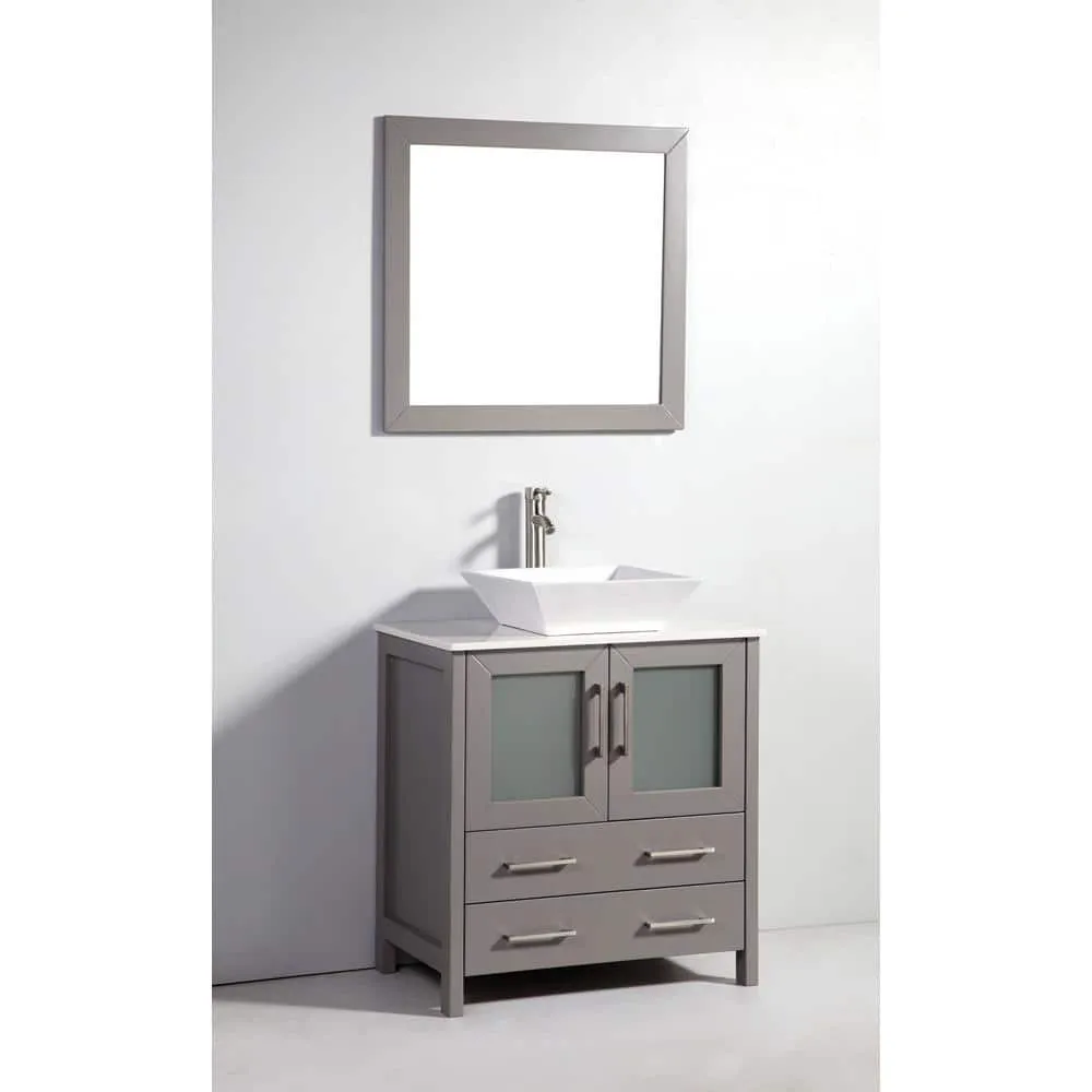 Vanity Art Ravenna 30 in. W Bathroom Vanity in Grey with Single Basin in White Engineered Marble Top and Mirror, photo 7 of 7