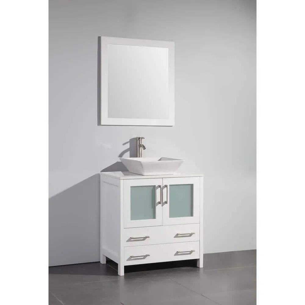 Vanity Art Ravenna 30 in. W Bathroom Vanity in White with Single Basin in White Engineered Marble Top and Mirror, photo 5 of 5