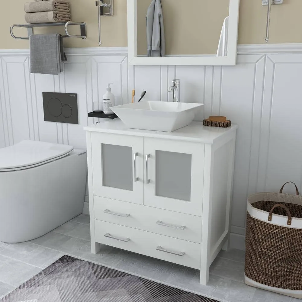 Vanity Art Ravenna 30 in. W Bathroom Vanity in White with Single Basin in White Engineered Marble Top and Mirror, photo 2 of 5