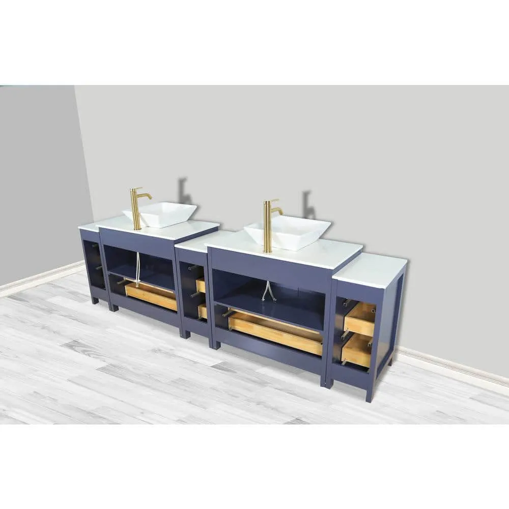 Vanity Art Ravenna 108 in. W Double Basin Bathroom Vanity in Blue with White Engineered Marble Top and Mirror, photo 6 of 7