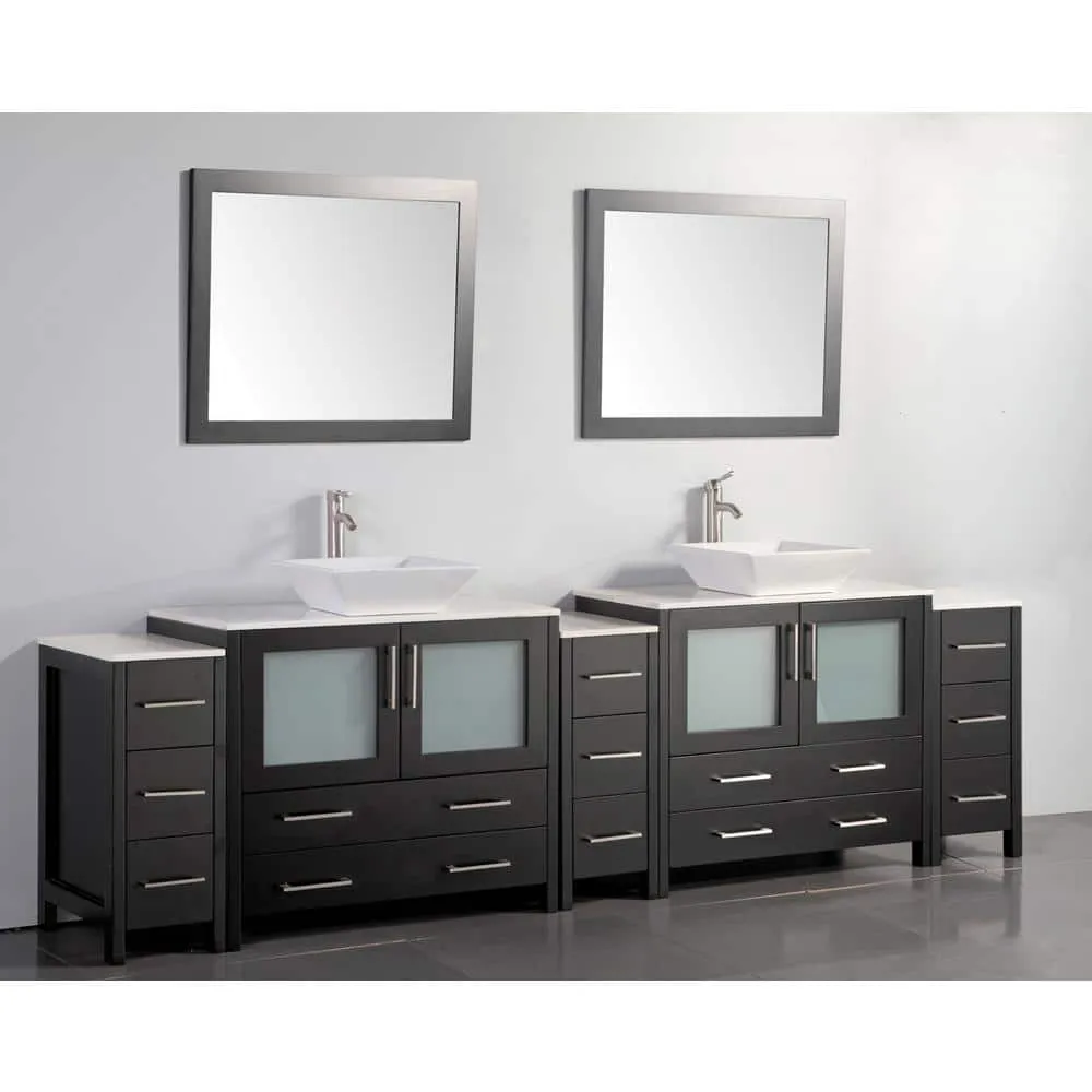 Vanity Art Ravenna 108 in. W Bathroom Vanity in Espresso with Double Basin in White Engineered Marble Top and Mirror, photo 8 of 8