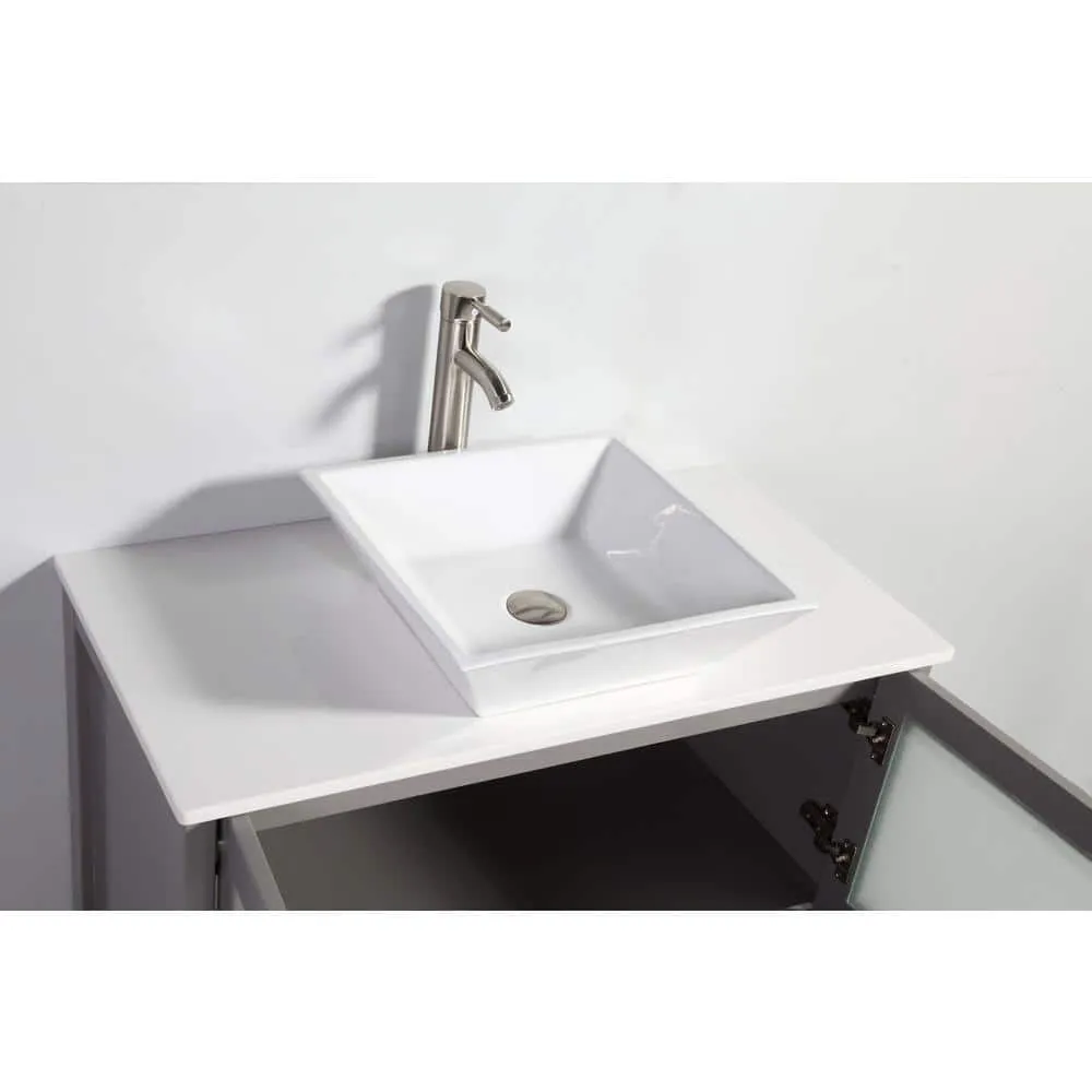 Vanity Art Ravenna 108 in. W Bathroom Vanity in Grey with Double Basin in White Engineered Marble Top and Mirrors, photo 5 of 8