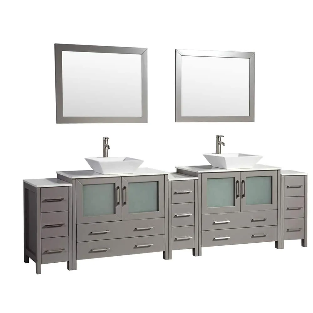 Vanity Art Ravenna 108 in. W Bathroom Vanity in Grey with Double Basin in White Engineered Marble Top and Mirrors, photo 4 of 8