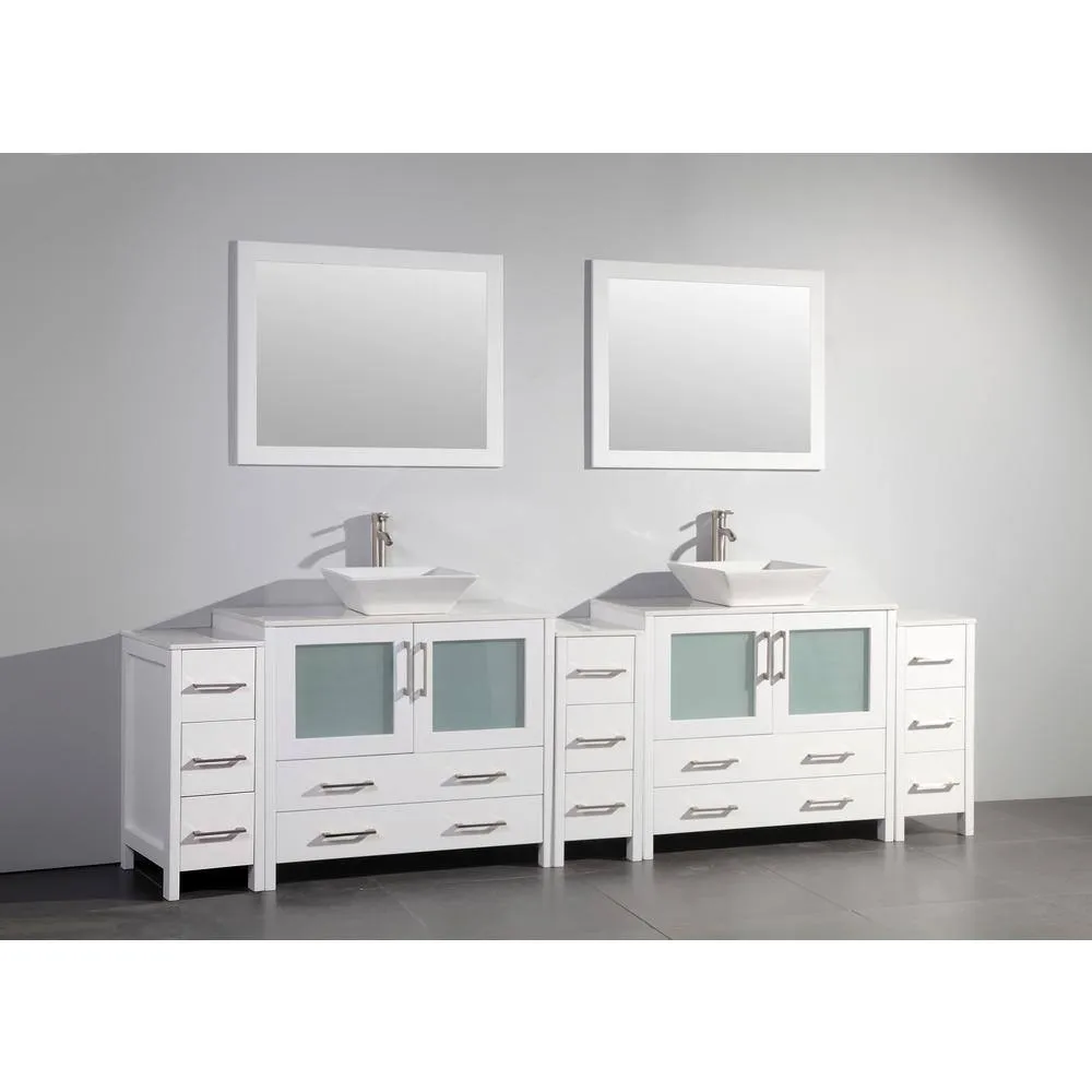 Vanity Art Ravenna 108 in. W Bathroom Vanity in White with Double Basin in White Engineered Marble Top and Mirrors, photo 7 of 7