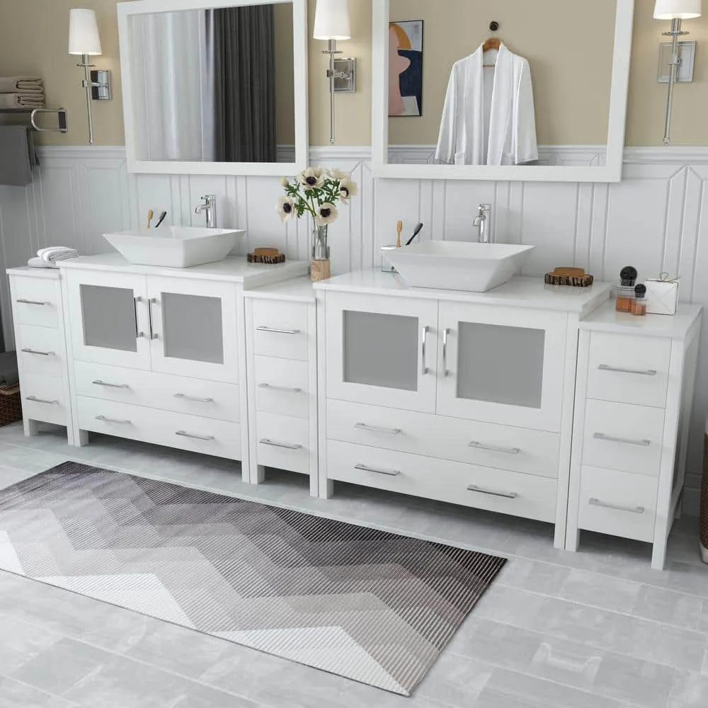 Vanity Art Ravenna 108 in. W Bathroom Vanity in White with Double Basin in White Engineered Marble Top and Mirrors, photo 3 of 7