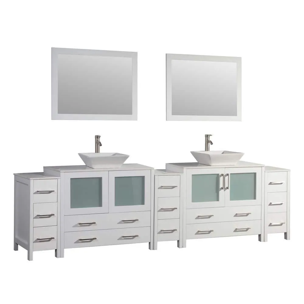 Vanity Art Ravenna 108 in. W Bathroom Vanity in White with Double Basin in White Engineered Marble Top and Mirrors, photo 4 of 7