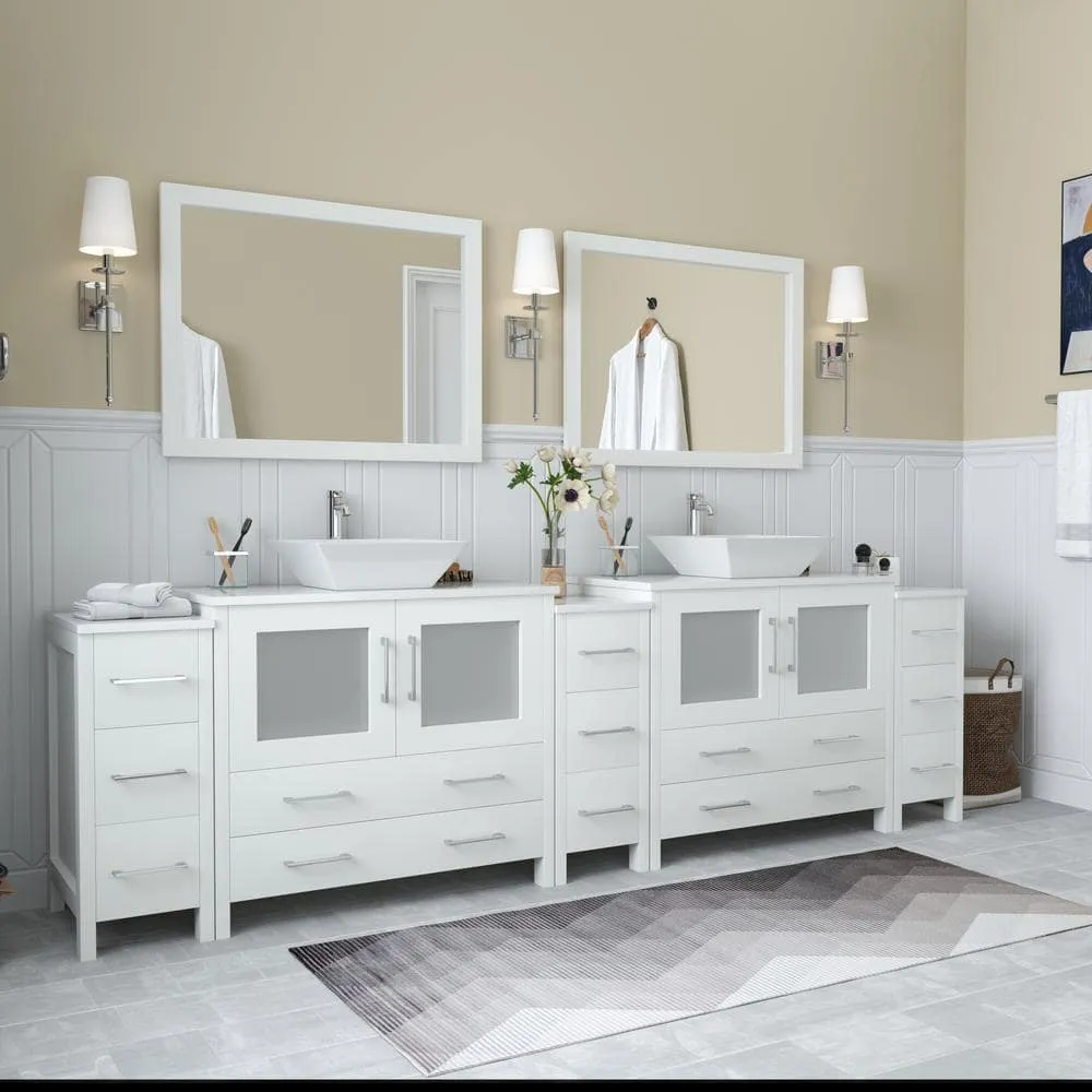 Vanity Art Ravenna 108 in. W Bathroom Vanity in White with Double Basin in White Engineered Marble Top and Mirrors, photo 2 of 7