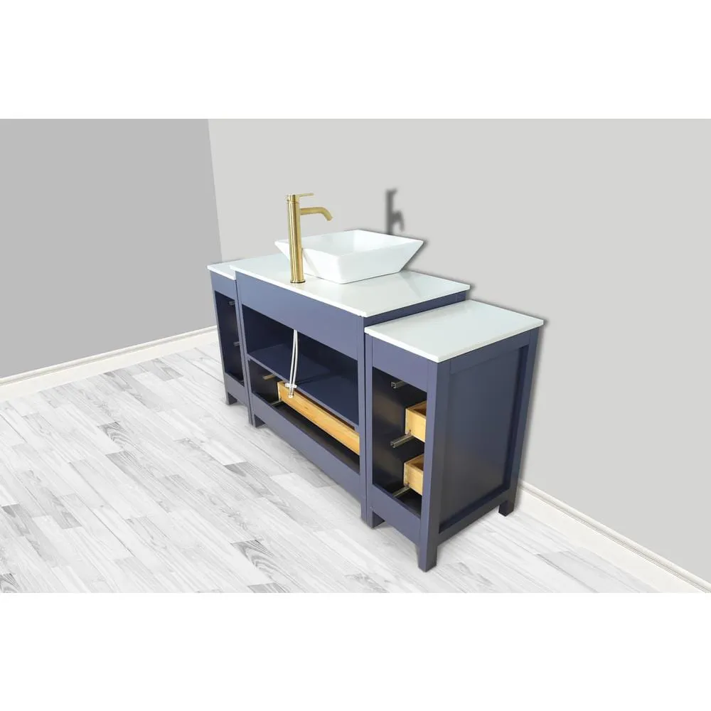 Vanity Art Ravenna 60 in. W Single Basin Bathroom Vanity in Blue with White Engineered Marble Top and Mirror, photo 6 of 6