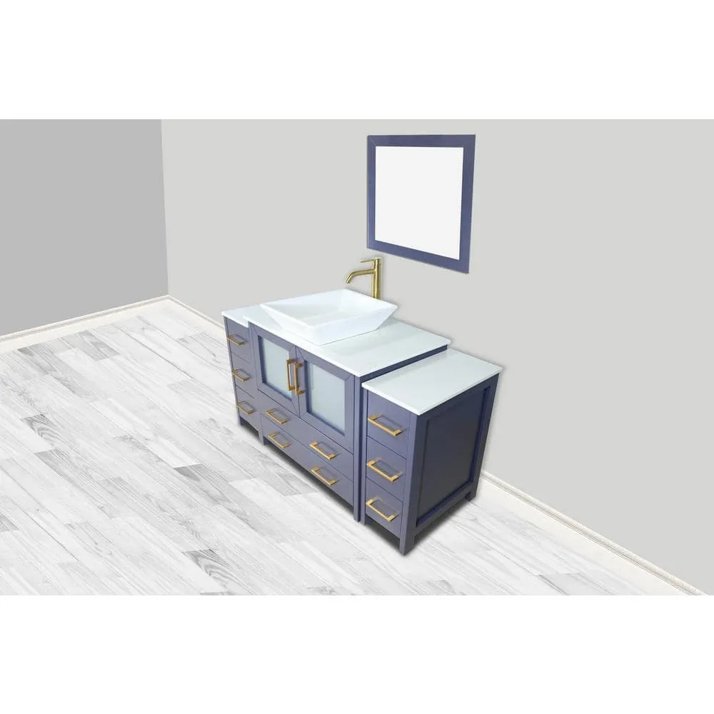 Vanity Art Ravenna 60 in. W Single Basin Bathroom Vanity in Blue with White Engineered Marble Top and Mirror, photo 4 of 6