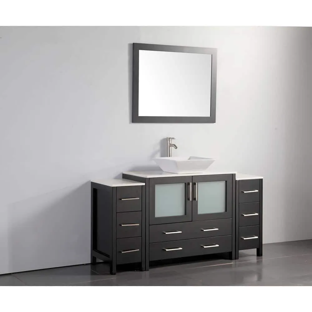 Vanity Art Ravenna 60 in. W Bathroom Vanity in Espresso with Single Basin in White Engineered Marble Top and Mirror, photo 9 of 9