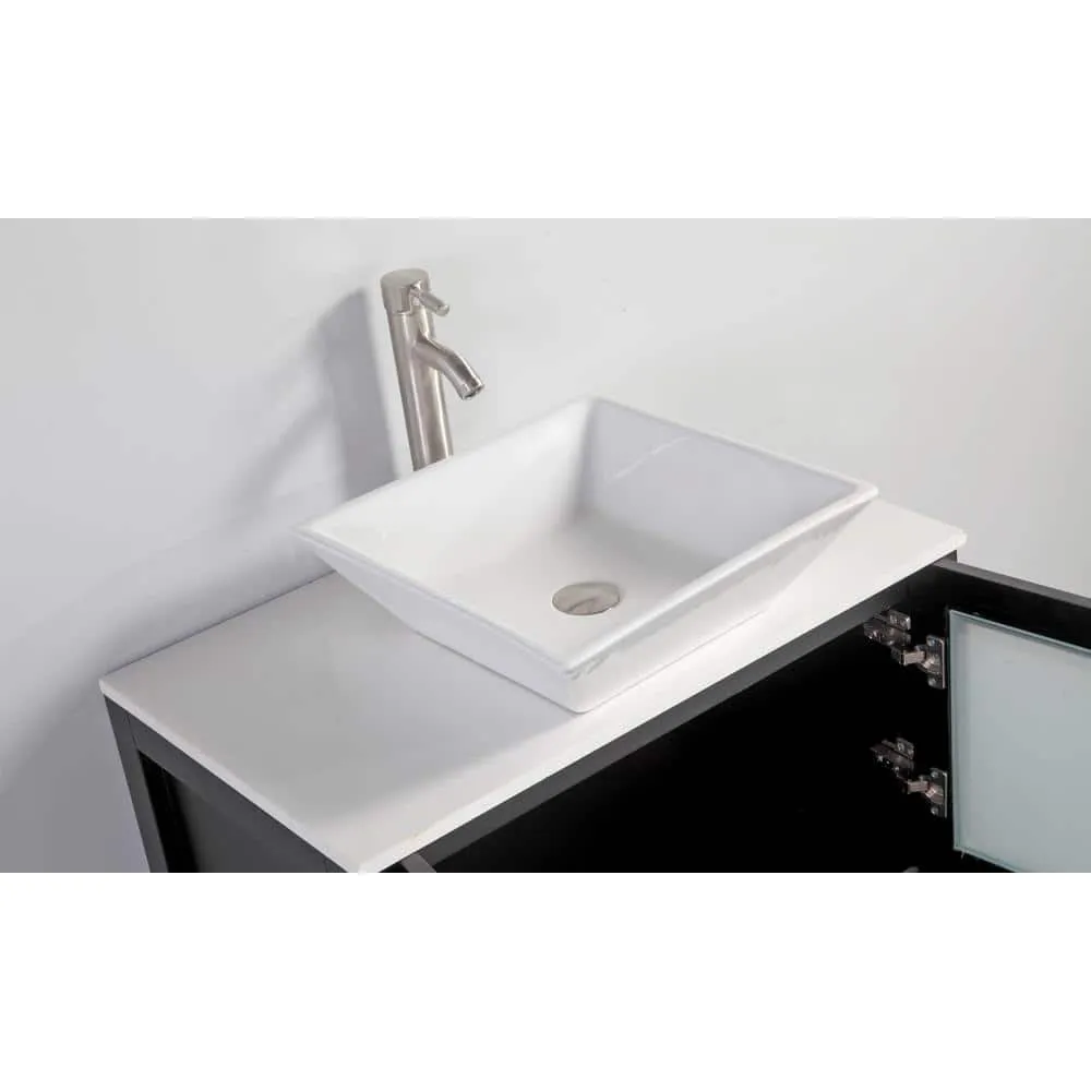 Vanity Art Ravenna 60 in. W Bathroom Vanity in Espresso with Single Basin in White Engineered Marble Top and Mirror, photo 6 of 9