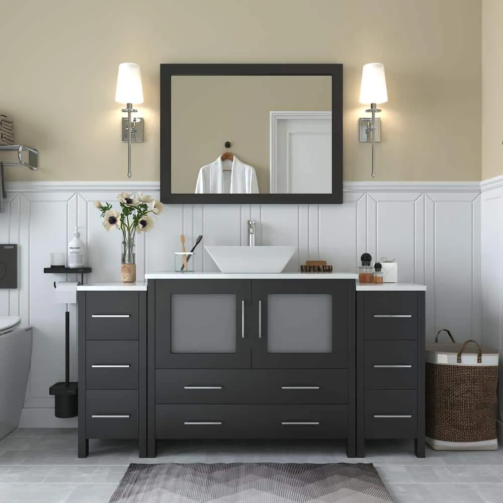 Vanity Art Ravenna 60 in. W Bathroom Vanity in Espresso with Single Basin in White Engineered Marble Top and Mirror, photo 2 of 9