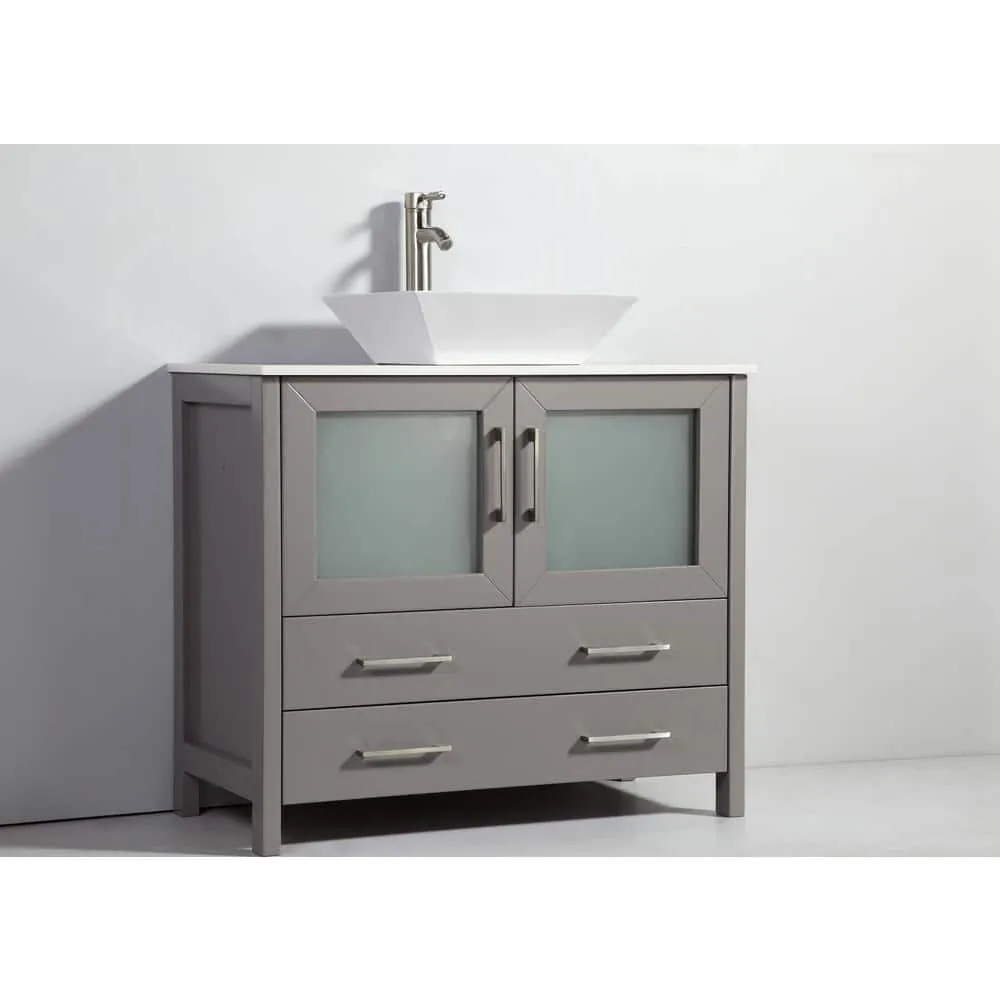 Vanity Art Ravenna 60 in. W Bathroom Vanity in Grey with Single Basin in White Engineered Marble Top and Mirror, photo 5 of 8
