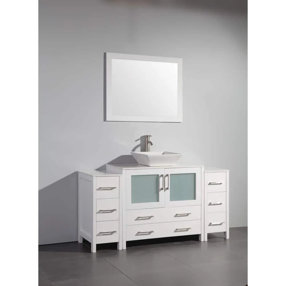 Vanity Art Ravenna 60 in. W Bathroom Vanity in White with Single Basin in White Engineered Marble Top and Mirror, photo 9 of 9