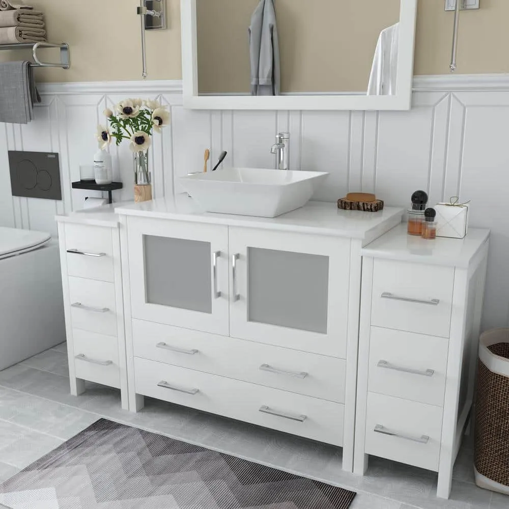 Vanity Art Ravenna 60 in. W Bathroom Vanity in White with Single Basin in White Engineered Marble Top and Mirror, photo 3 of 9