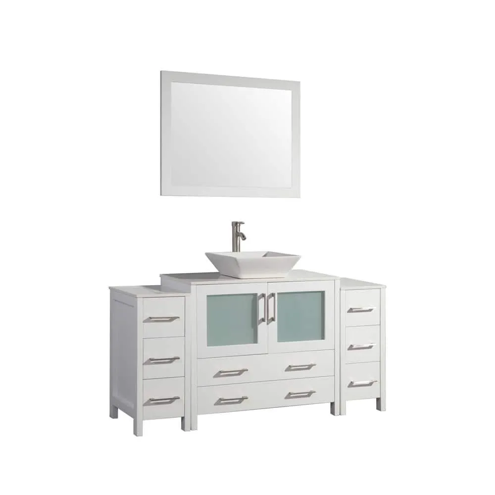 Vanity Art Ravenna 60 in. W Bathroom Vanity in White with Single Basin in White Engineered Marble Top and Mirror, photo 4 of 9