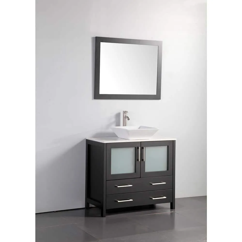 Vanity Art Ravenna 36 in. W Bathroom Vanity in Espresso with Single Basin in White Engineered Marble Top and Mirror, photo 6 of 6