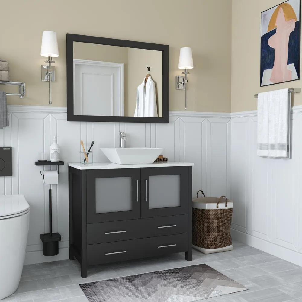 Vanity Art Ravenna 36 in. W Bathroom Vanity in Espresso with Single Basin in White Engineered Marble Top and Mirror, photo 2 of 6