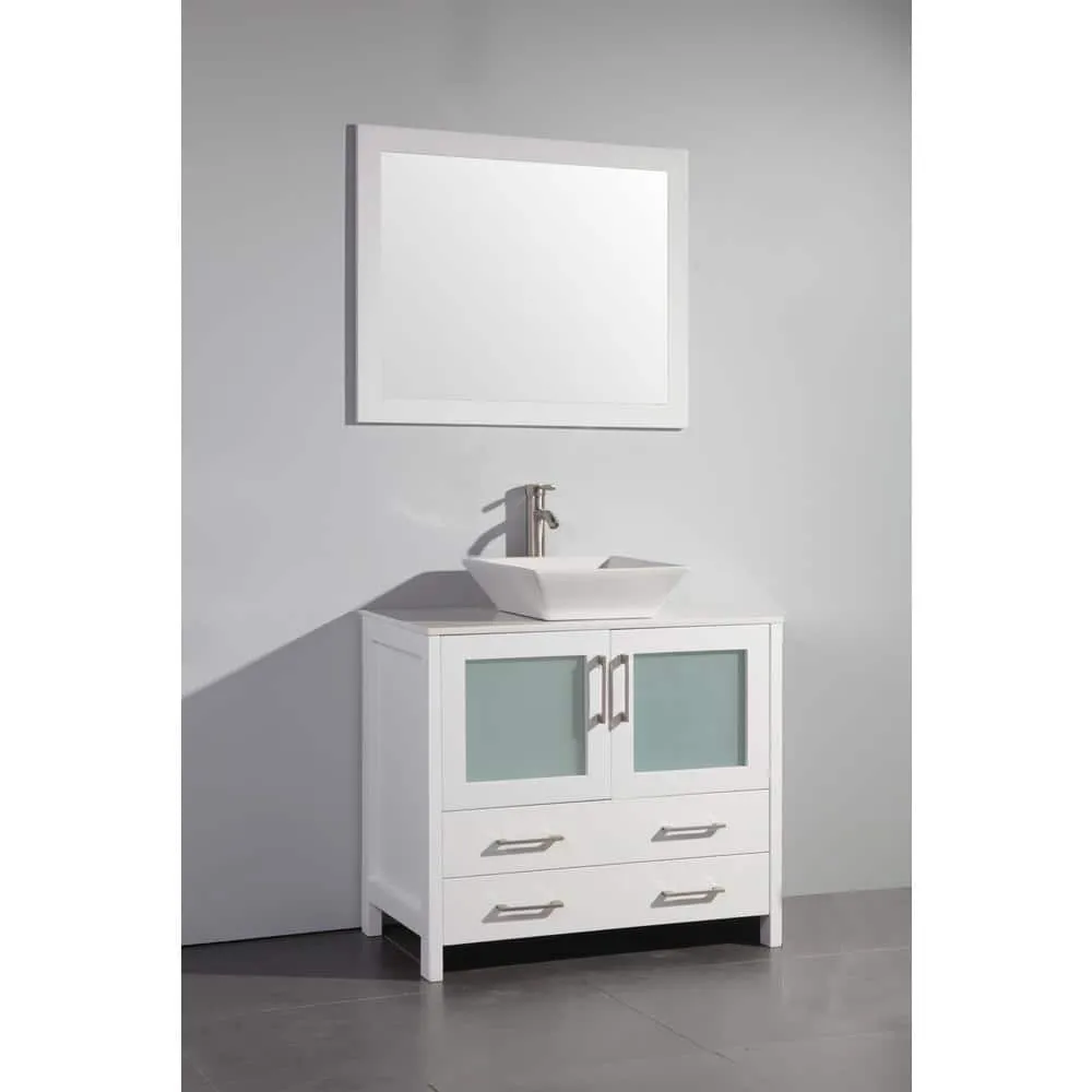 Vanity Art Ravenna 36 in. W Bathroom Vanity in White with Single Basin in White Engineered Marble Top and Mirror, photo 5 of 5