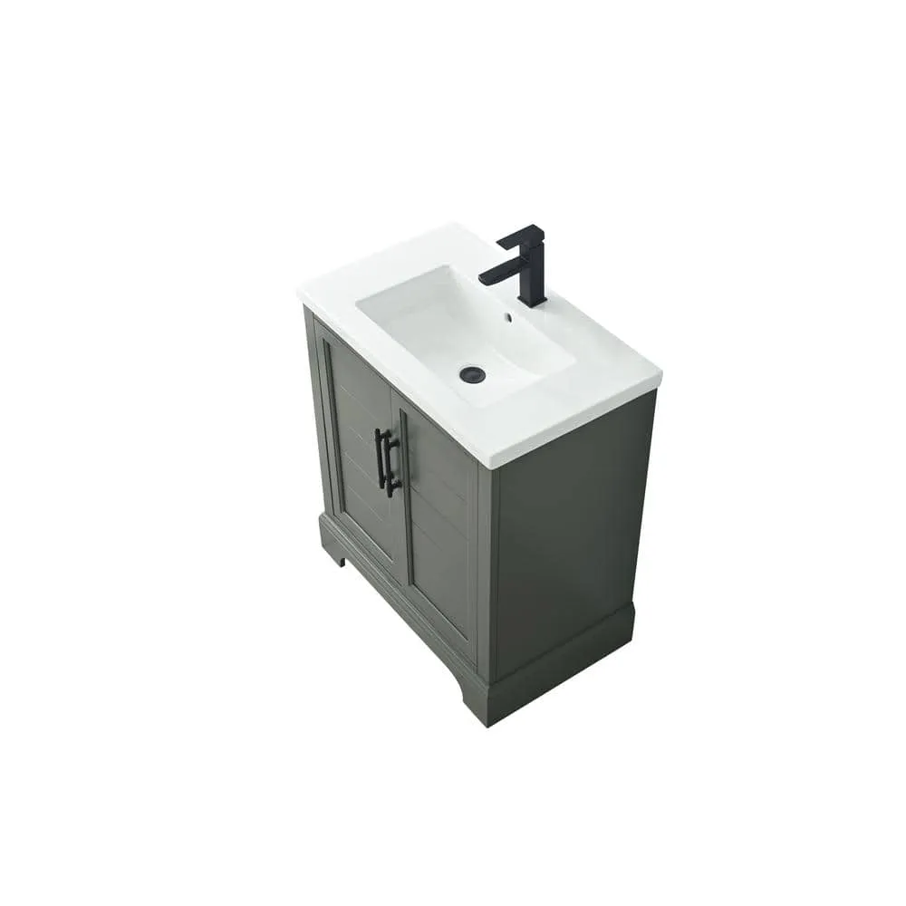 Vanity Art Vannes 30 in. W x 18 in. D x 34.5 in. H Single Sink Bathroom Vanity in Vintage Green with Ceramic Top, photo 8 of 12