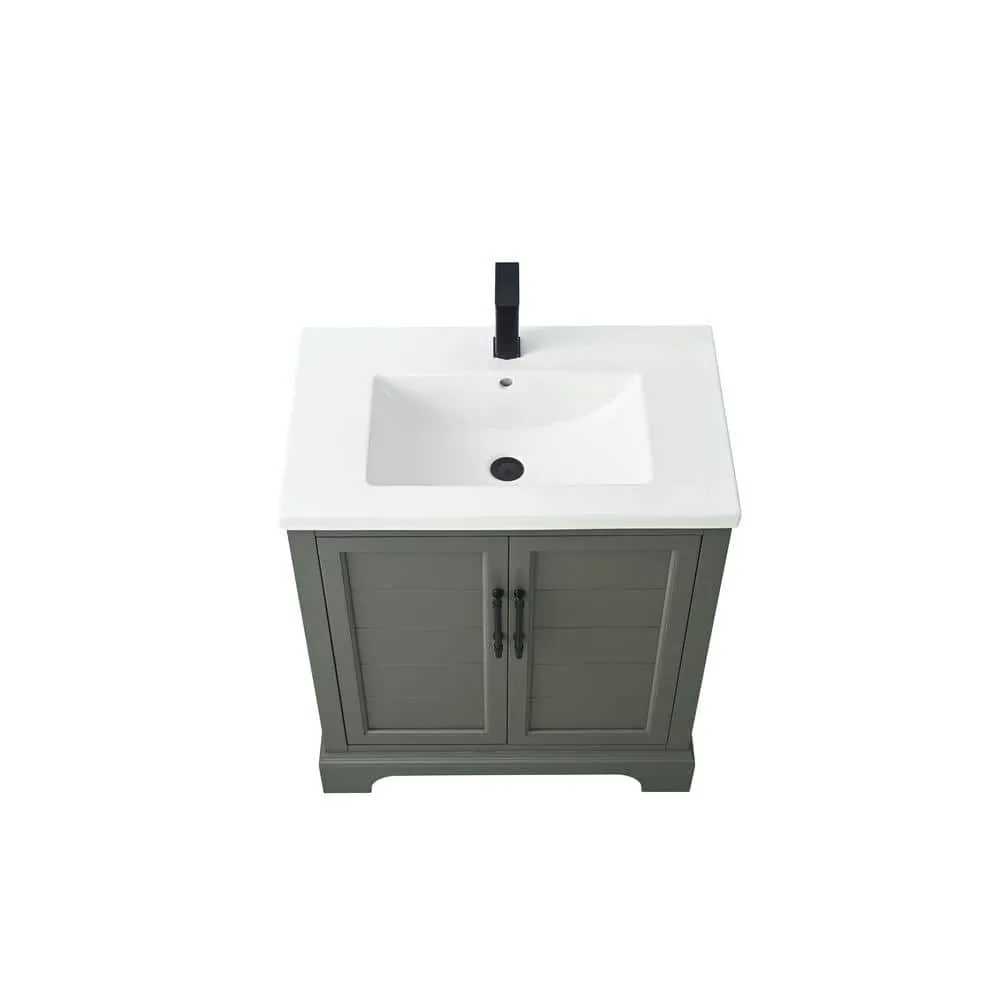 Vanity Art Vannes 30 in. W x 18 in. D x 34.5 in. H Single Sink Bathroom Vanity in Vintage Green with Ceramic Top, photo 9 of 12